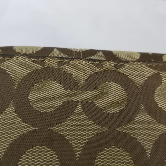 Coach Bifold Jacquard Fabric Wallet Logo CC Brown Tan Cinching - Picture 9 of 12